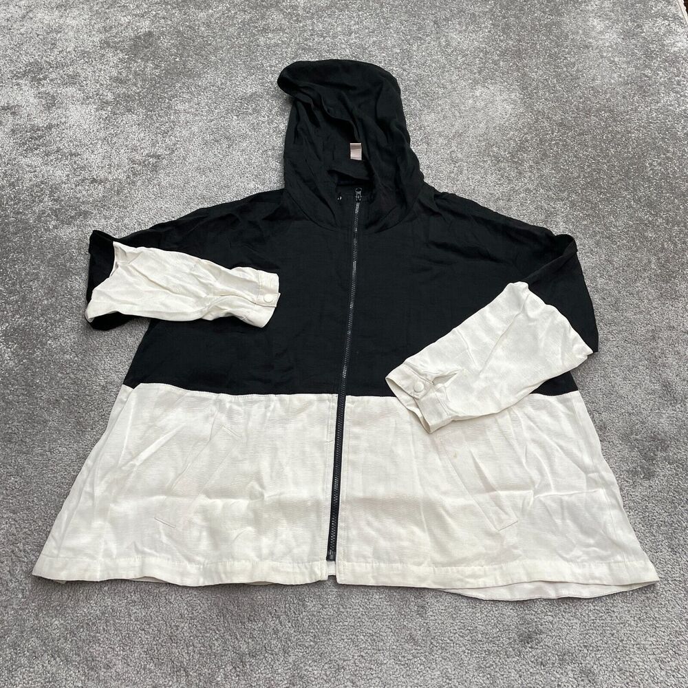 Forever 21 Woven Hoodie Full Zip Sweatshirt Men Large Black White Relaxed Casual